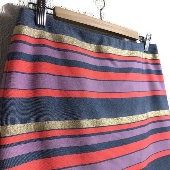 J Crew Multicolor Metallic Stripe Mini Pencil Skirt Preppy‎ - Picture 2 of 4